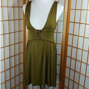 COPY - Free People Olive Green V-neck Mini Dress. Size XS. 🌟 EUC! Like New!
